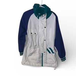 Vintage Mulberry Street White Colorblock Hooded Windbreaker Jacket